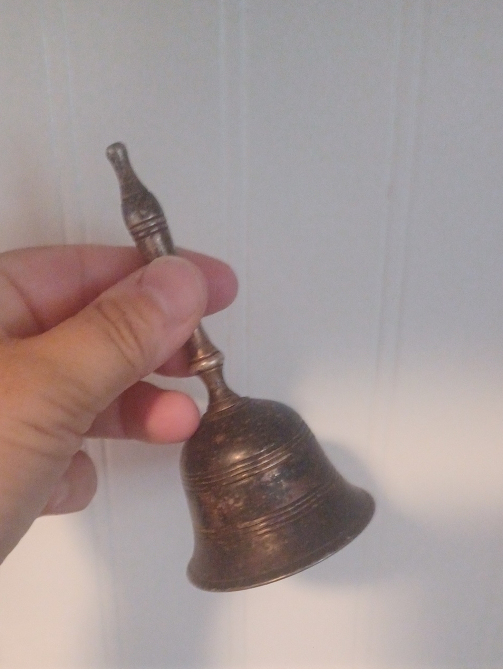 Antique-Style Bronze Hand Bell - Rustic Brown Wall Accent